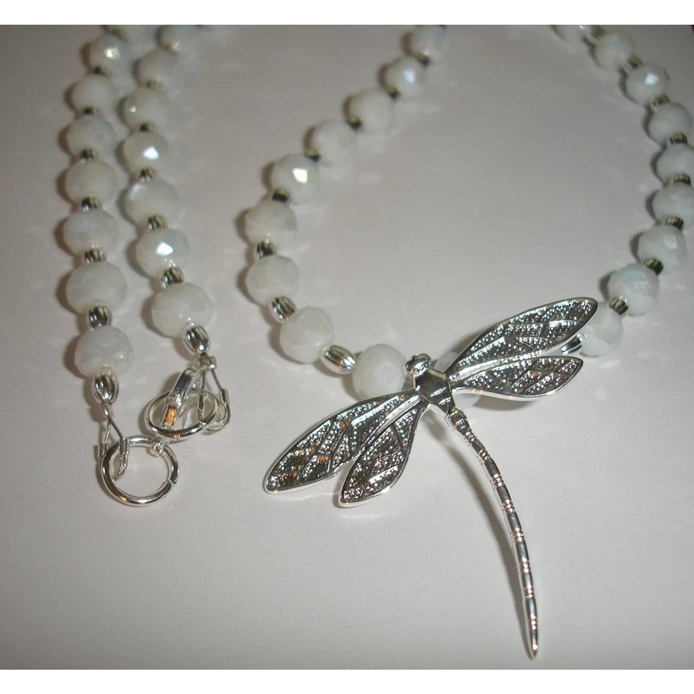 Dragonfly Necklace Silver, Czech Glass - Picture 5 of 10